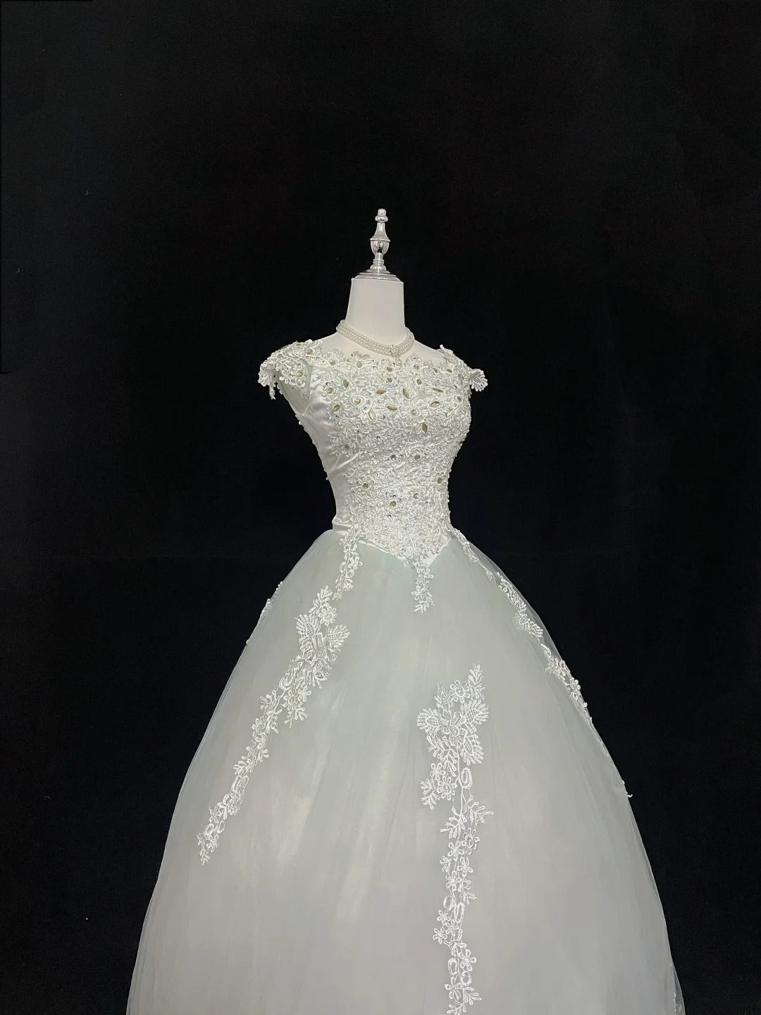 Pretty Ball Gowns Scoop Mint Green With Appliques Long Prom Dress Puffy Sweet 16 Sixteen Outfit Vestido de 15 RB7600