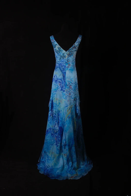 Vintage Prom Dresses 1950s A line V Neck Chiffon Royal Blue Long Parties Gowns Evening Dresses AS200