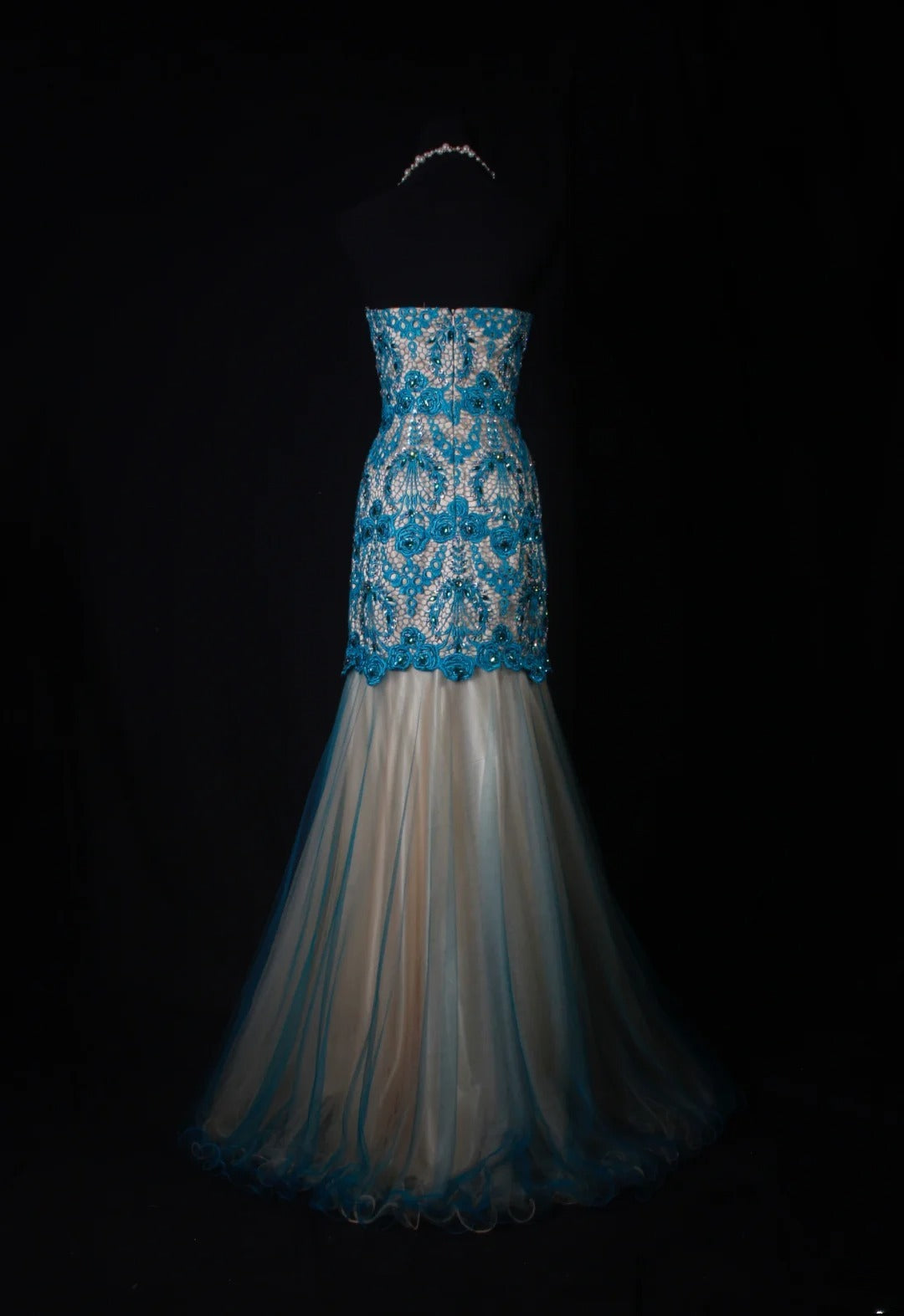 Meerjungfrauen-Kleid im Vintage-Stil der 1950er Jahre aus blauer Spitze und Tüll mit Perlen, langes, formelles Ballkleid, Abendkleid, Partykleid AS201