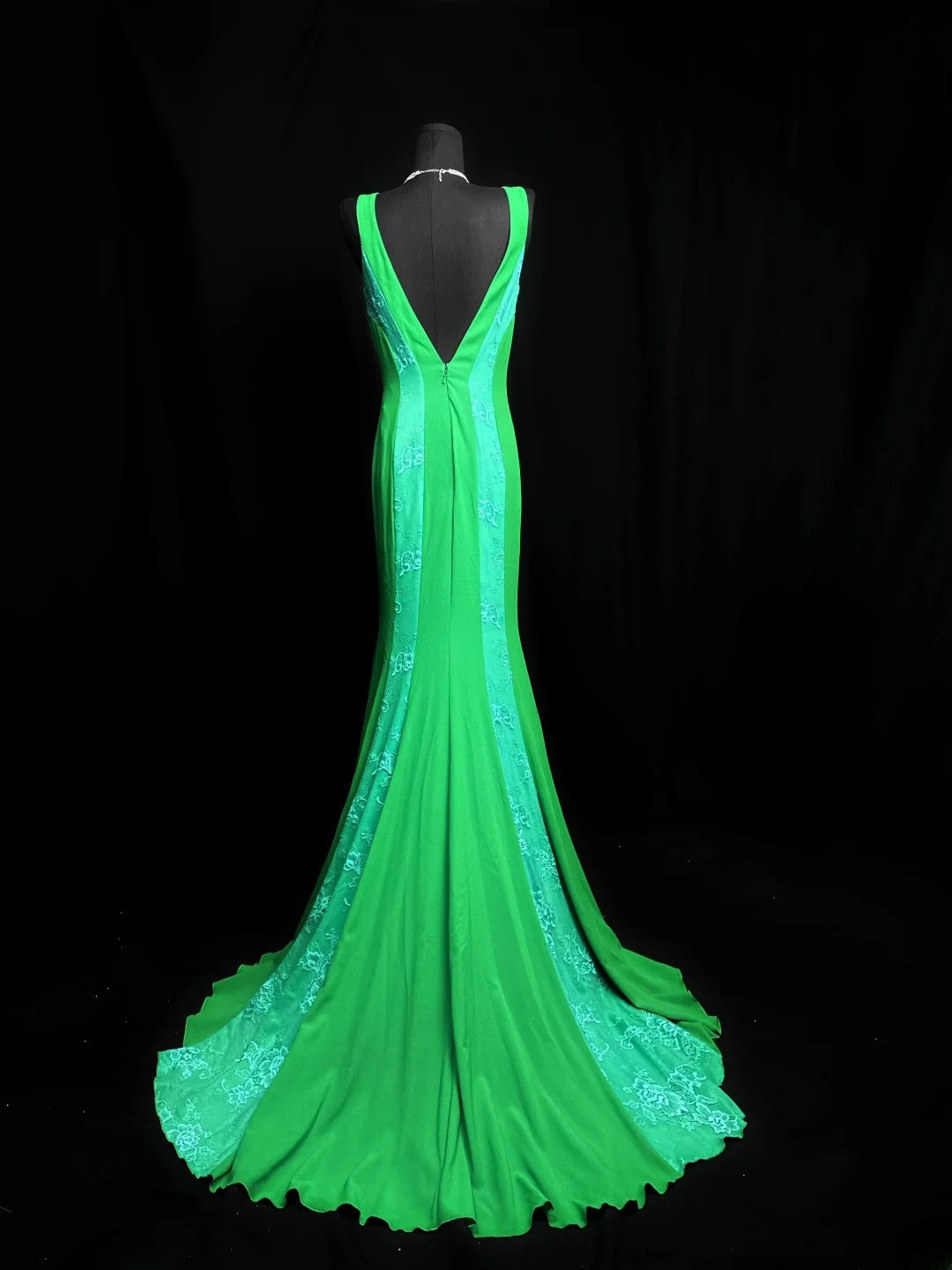 Vintage 80s Prom Dresses Mermaid V Neck Green Lace With Beading Long Party Gown Formal Outfits RB6002