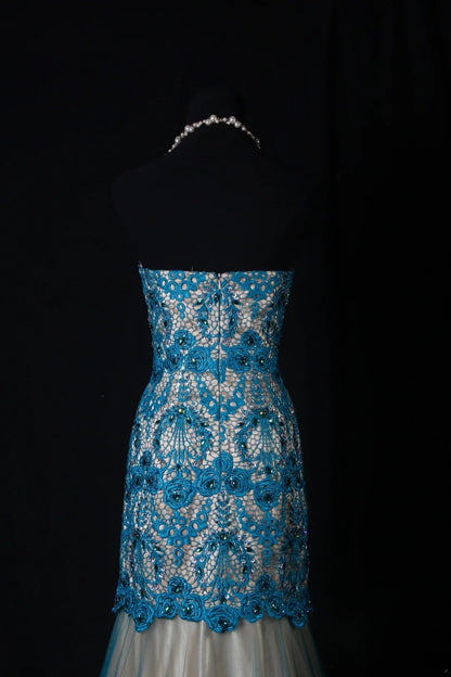 Meerjungfrauen-Kleid im Vintage-Stil der 1950er Jahre aus blauer Spitze und Tüll mit Perlen, langes, formelles Ballkleid, Abendkleid, Partykleid AS201