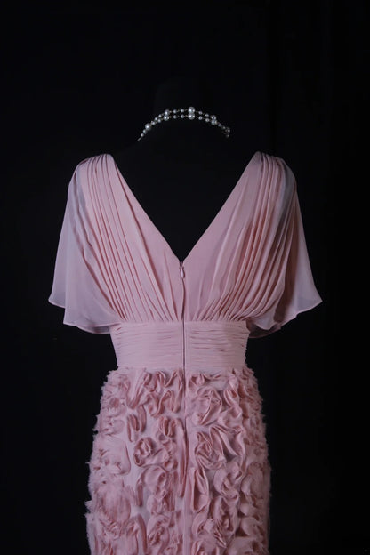 Robe fourreau chic à col en V rose à fleurs, robe de bal courte pour un 16e anniversaire, robe de soirée, robe de cocktail AS202