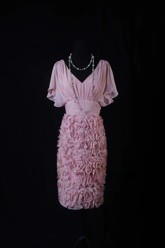 Chic Sheath V Neck Pink Floral Hoco Gowns Short 16th Birthday Dress Homecoming Dresses Cocktail Gown AS202