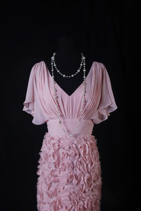 Chic Sheath V Neck Pink Floral Hoco Gowns Short 16th Birthday Dress Homecoming Dresses Cocktail Gown AS202