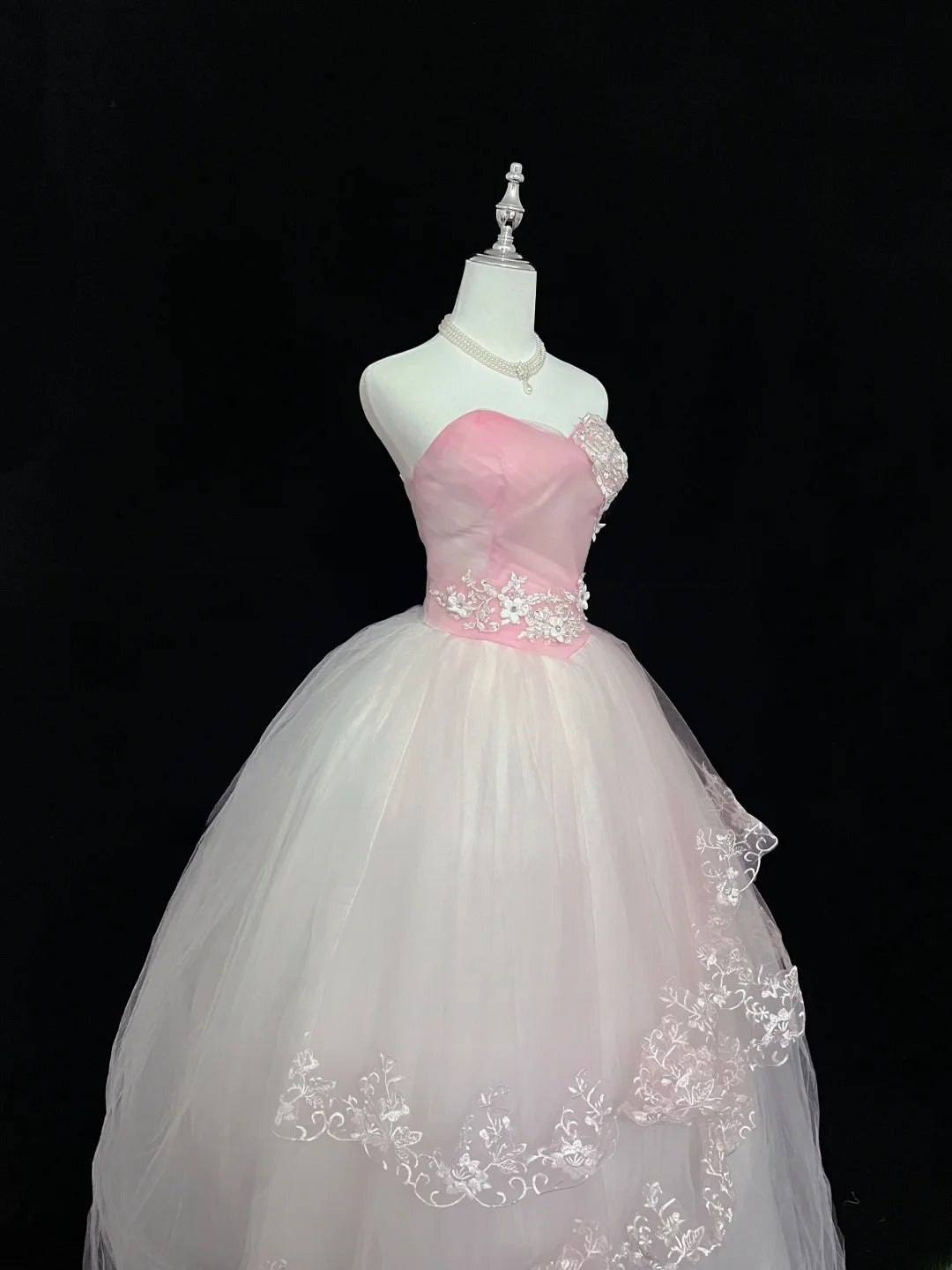 Pretty Ball Gowns Sweetheart Pink With Appliqued Lace Long Prom Dress Senior Puffy Sweet 16 Sixteen Outfit Vestido de 15 RB7604