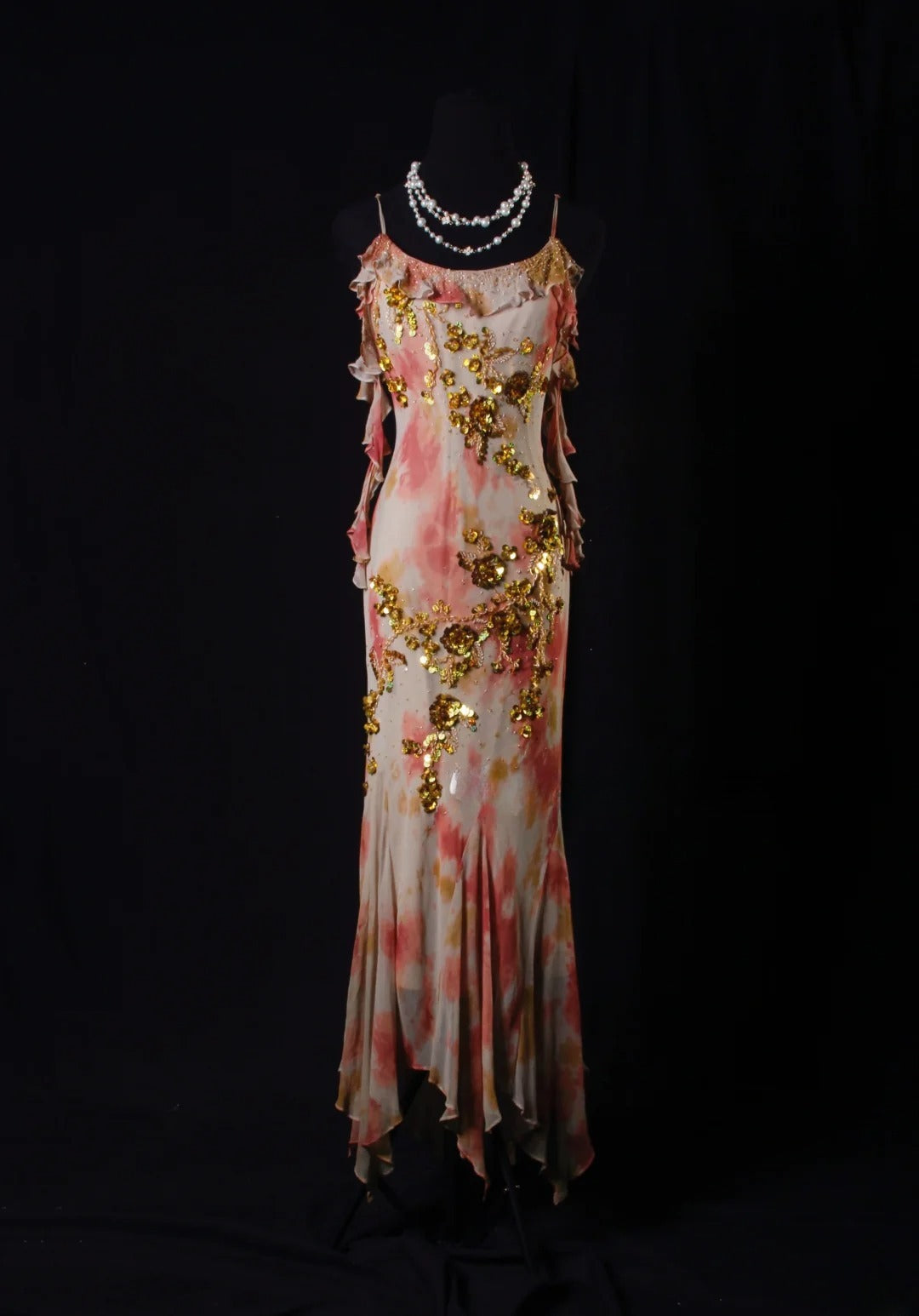 Elegantes Ballkleid im Stil der 1950er Jahre, Meerjungfrauen-Stil, Spaghettiträger, Chiffon mit goldenen Perlen, langes Partykleid, Abendkleid AS206