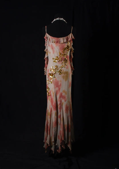 Elegantes Ballkleid im Stil der 1950er Jahre, Meerjungfrauen-Stil, Spaghettiträger, Chiffon mit goldenen Perlen, langes Partykleid, Abendkleid AS206