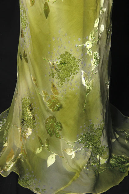 Robe de bal élégante années 1950, coupe sirène, col en V, en mousseline verte à fleurs, robe de soirée longue AS207