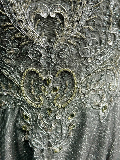 Sparkly Prom Dresses A line Scoop Grey Sequin With Beads Crystals Sleeveless Long Formal Outfits RB6008