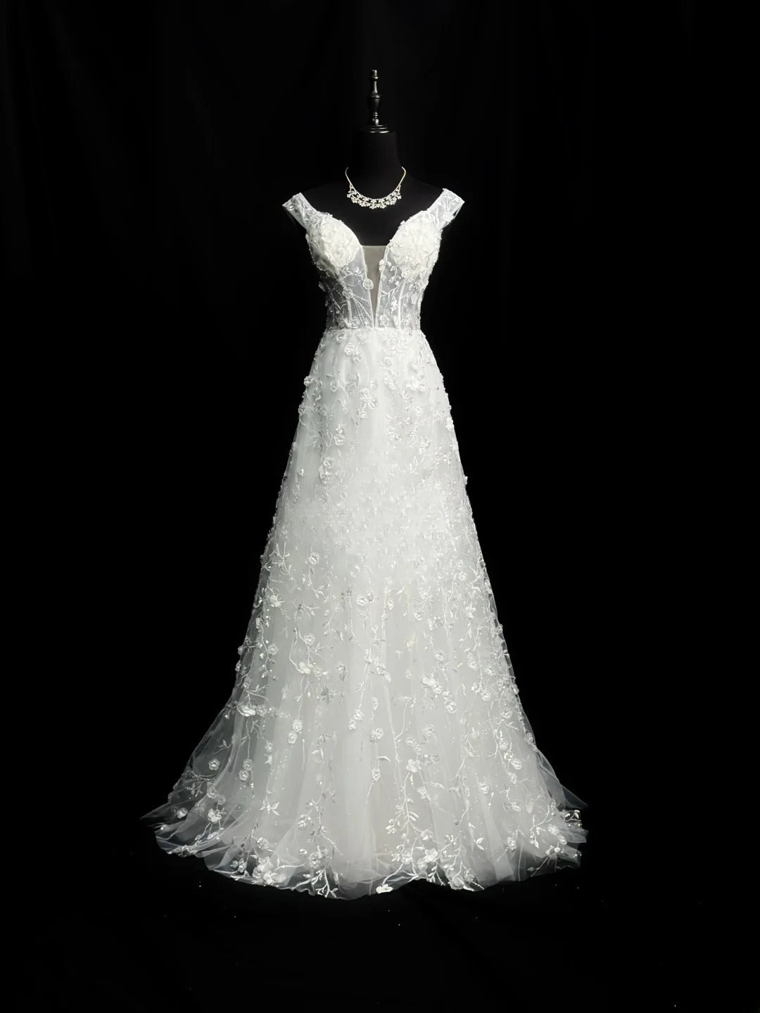 Beautiful Prom Dresses A line Off The Shoulder White With Beads Flowers Long Formal Outfits RB6009