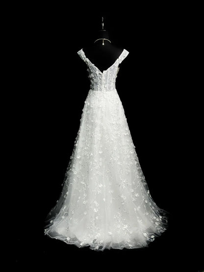 Beautiful Prom Dresses A line Off The Shoulder White With Beads Flowers Long Formal Outfits RB6009