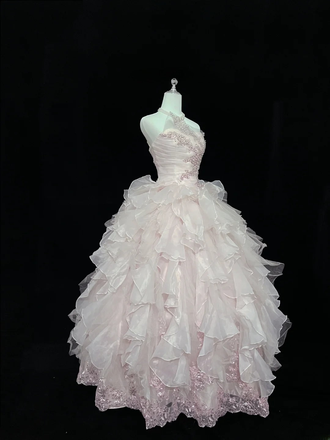 Dream Ball Gowns Strapless Pink With Ruffled Layers Tiered Long Prom Dress Senior Puffy Sweet 16 Sixteen Outfit Vestido de 15 RB7610