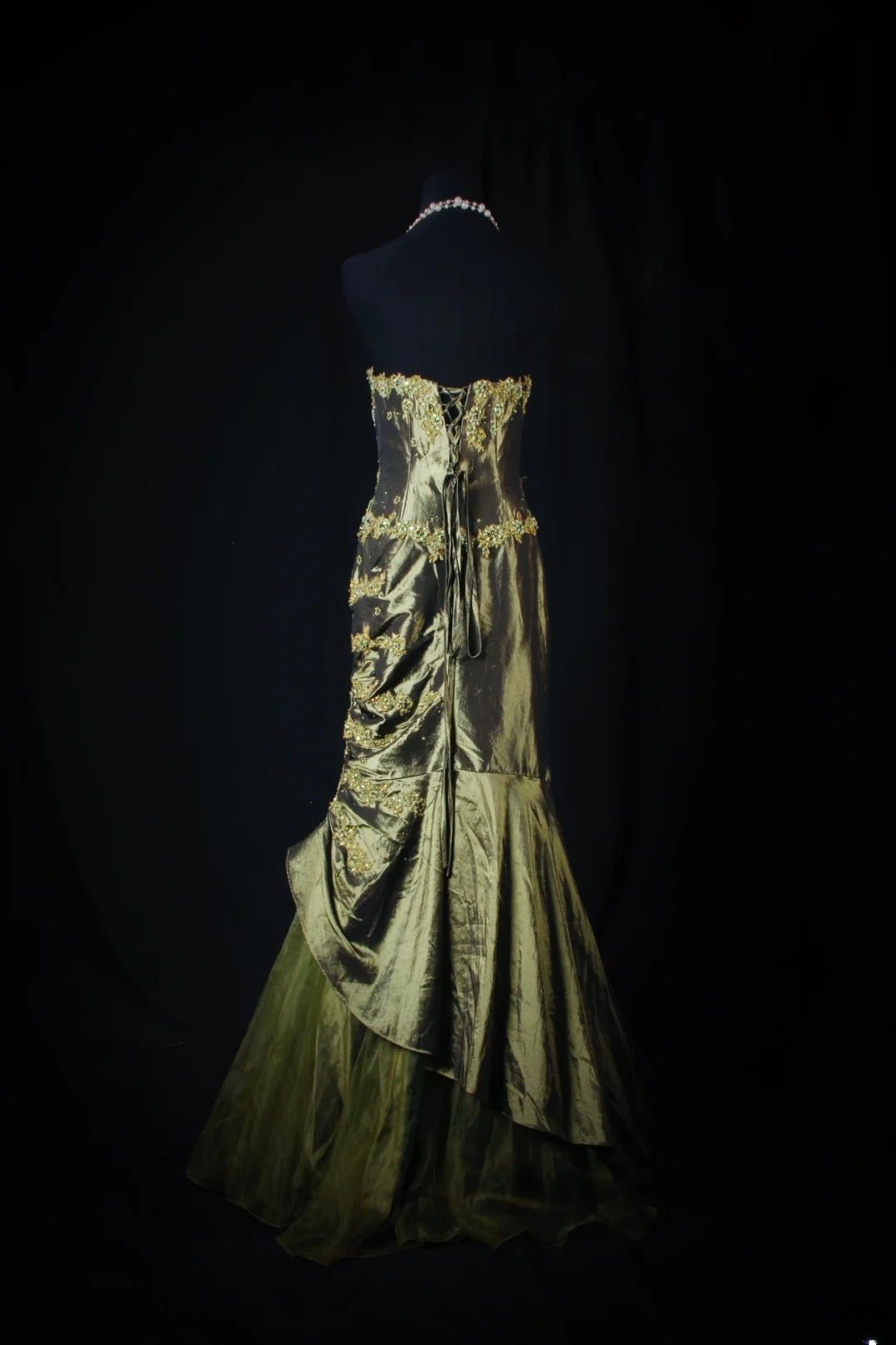 Meerjungfrauen-Kleid im Vintage-Stil der 1950er Jahre, olivgrüner Taft mit Perlen, langes, formelles Ballkleid, Abendkleid, Partykleid AS211