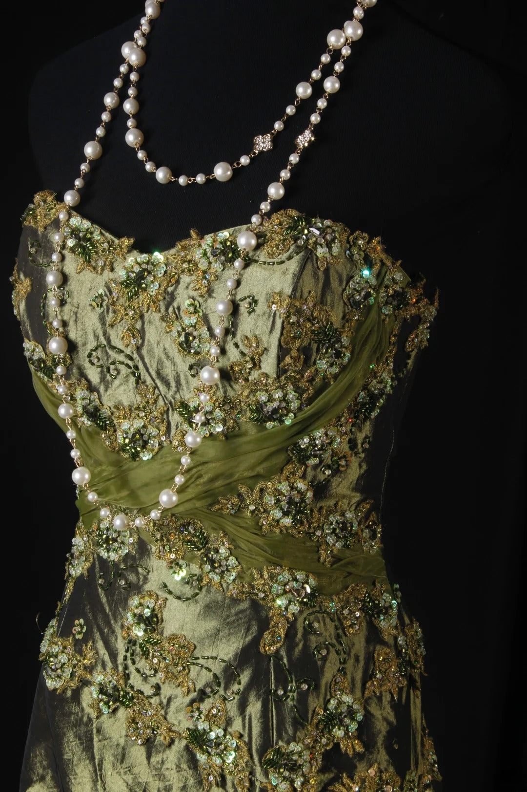 Meerjungfrauen-Kleid im Vintage-Stil der 1950er Jahre, olivgrüner Taft mit Perlen, langes, formelles Ballkleid, Abendkleid, Partykleid AS211