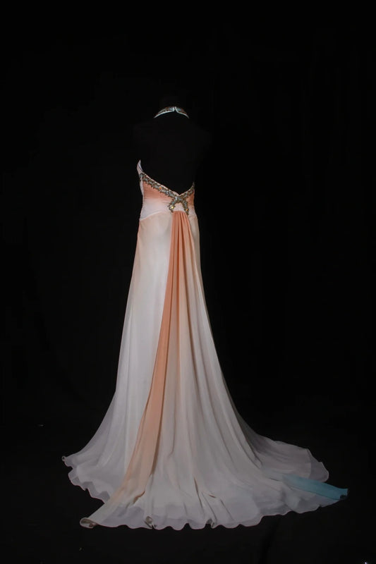 Robe de bal élégante années 1950, coupe trapèze, dos nu, en mousseline multicolore ornée de perles, style vintage, longue robe de soirée AS212