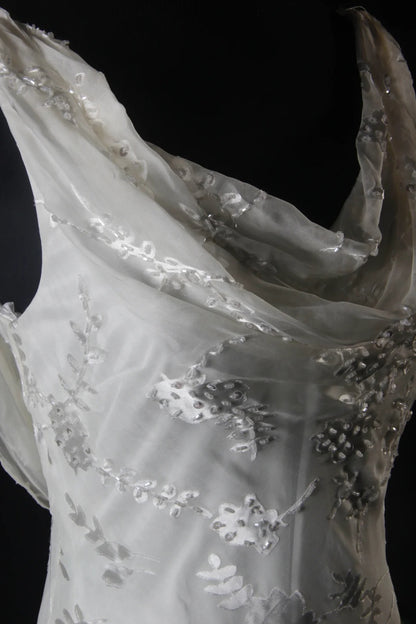 Elegantes Ballkleid im Stil der 1950er Jahre, Meerjungfrauen-Stil, silbergrauer Chiffon mit Perlen, langes Vintage-Abendkleid AS213