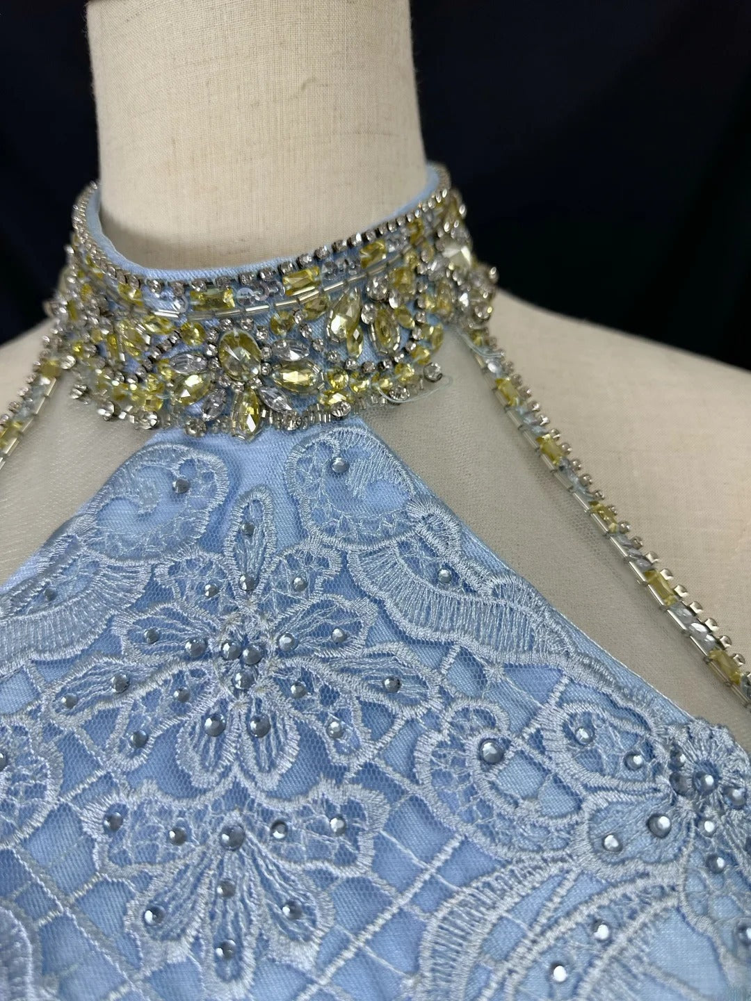 Vintage 90s Prom Dresses Ball Gown High Neck Blue Satin With Silver Beads Long Party Gown Formal Outfits RB6016