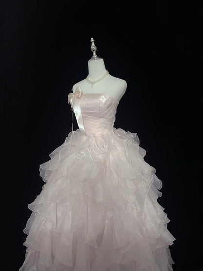 Beautiful Ball Gown Strapless Pink With Tiered Layers Prom Dress Formal Outfits Party Dresses RB7617