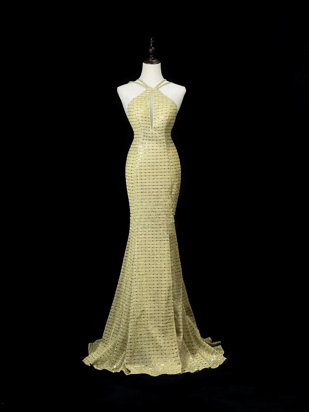 Vintage 80s Prom Dresses Mermaid Halter Gold Sequin With Backless Slit Long Party Gown Formal Outfits RB6017