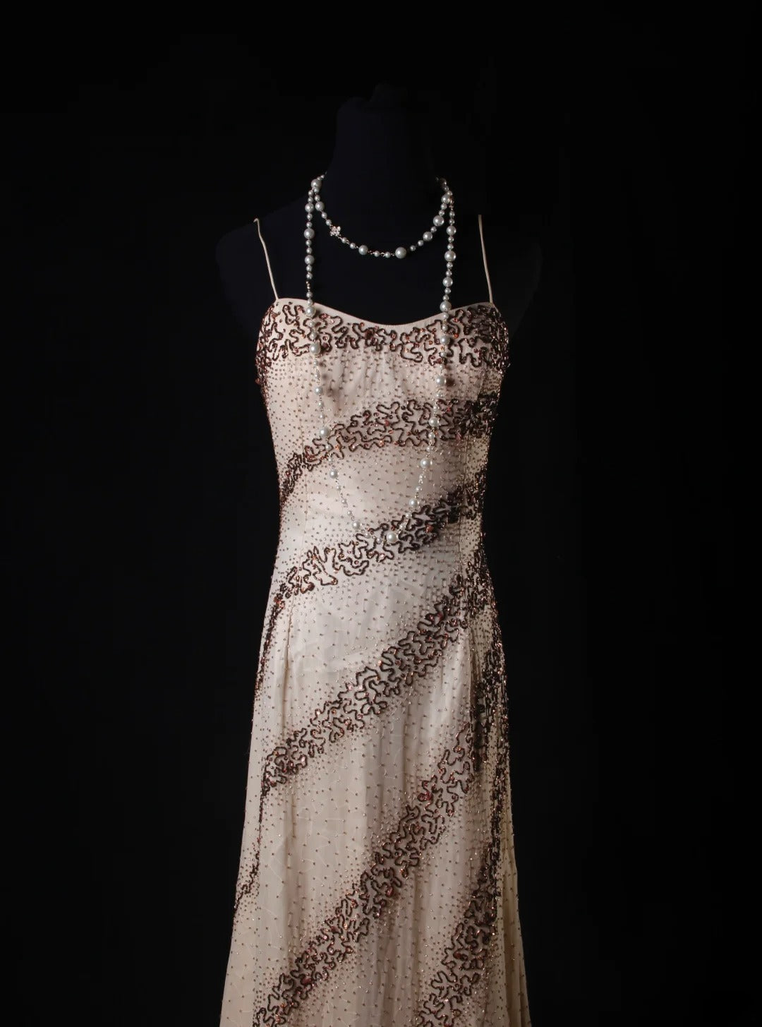 Vintage A-Linien-Kleid mit Spaghettiträgern aus champagnerfarbenem Chiffon, langes, formelles Abendkleid im Stil der 1950er Jahre, AS223