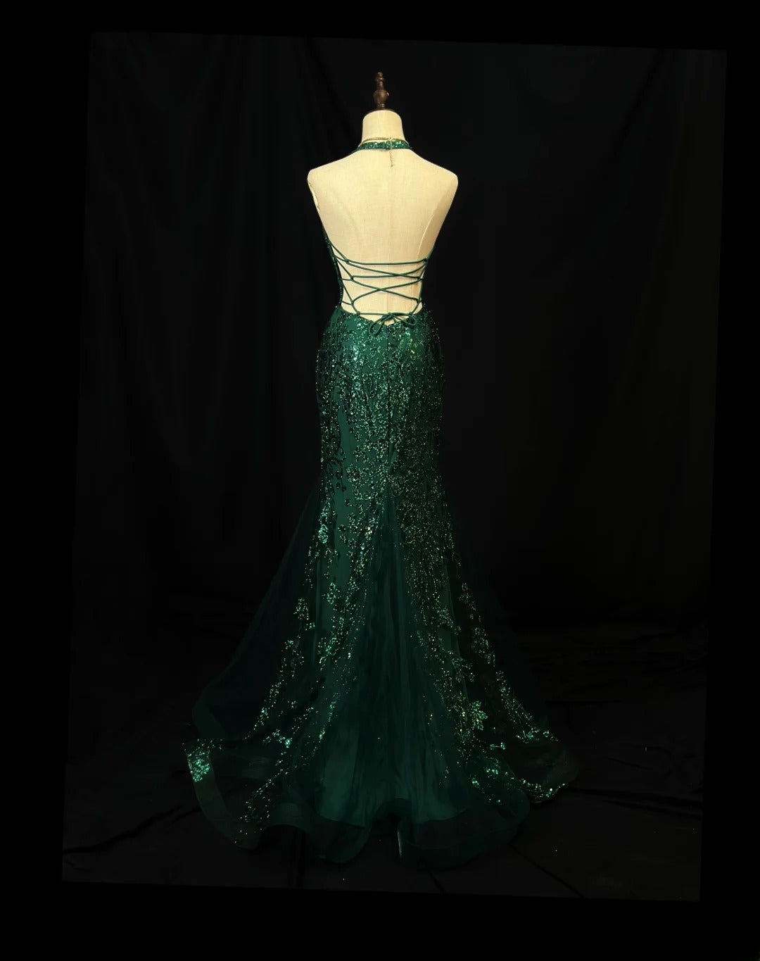 Beautiful Prom Dresses Mermaid Halter Dark Green Sequin With Backless Long Formal Outfits RB6022