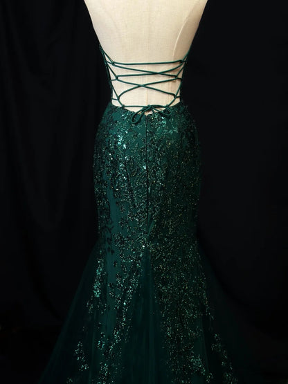 Beautiful Prom Dresses Mermaid Halter Dark Green Sequin With Backless Long Formal Outfits RB6022