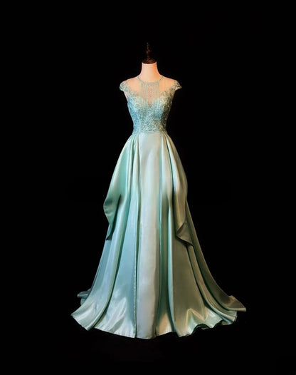 Vintage 90s Prom Dresses Ball Gown Scoop Tiffany Blue Satin With Open Backs Long Party Gown Formal Outfits RB6024
