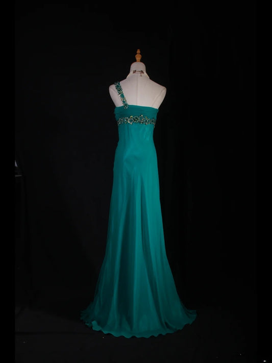 Vintage A line One Shoulder Blue Chiffon Long Formal Old 1950s Prom Dresses Night Outfits Party Gowns AS227