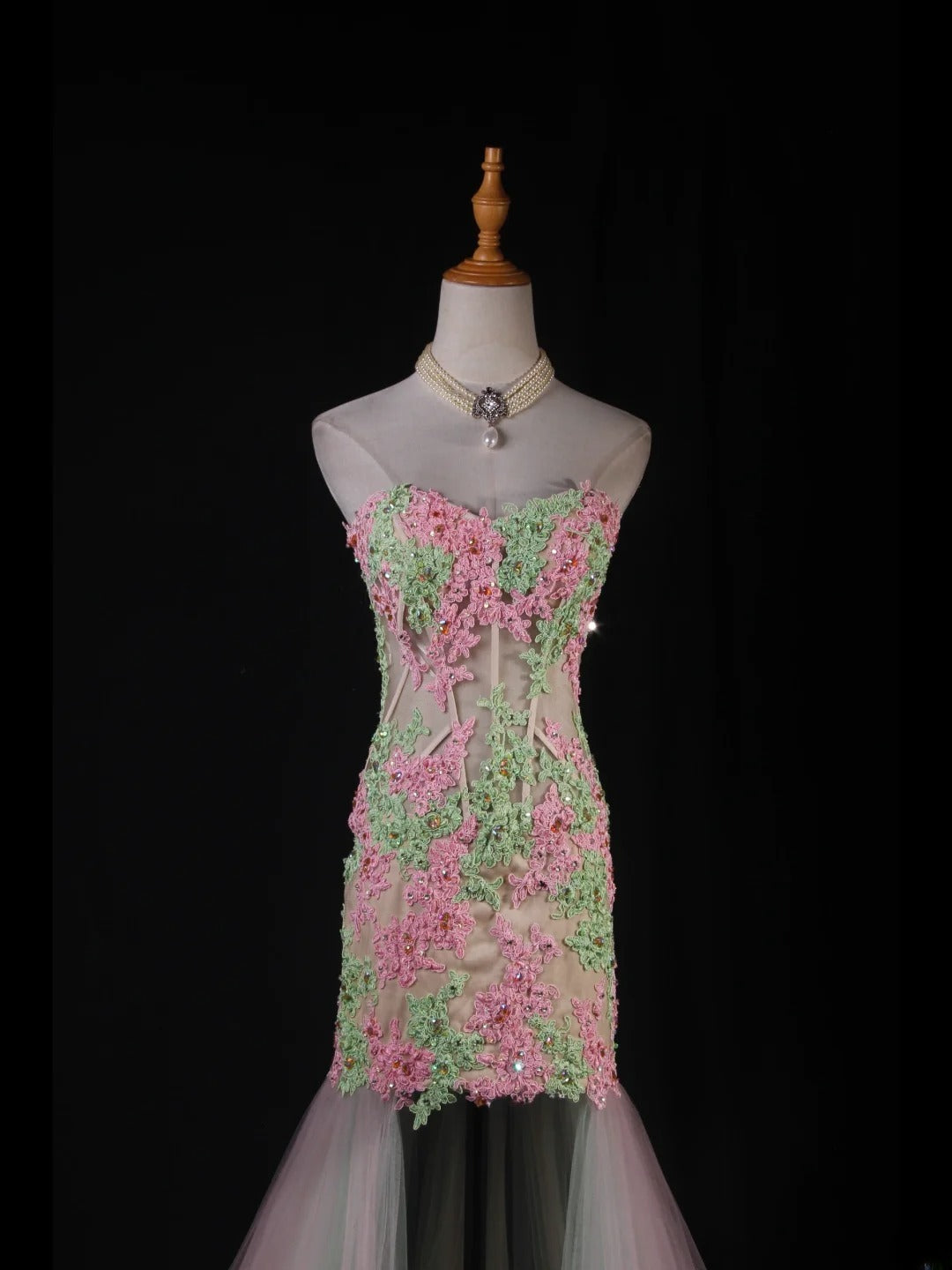 Meerjungfrauen-Kleid im Vintage-Stil der 1950er Jahre, herzförmiger Ausschnitt, Tüllrosa mit Applikationen, langes formelles Ballkleid, Abendkleid, Partykleid AS229