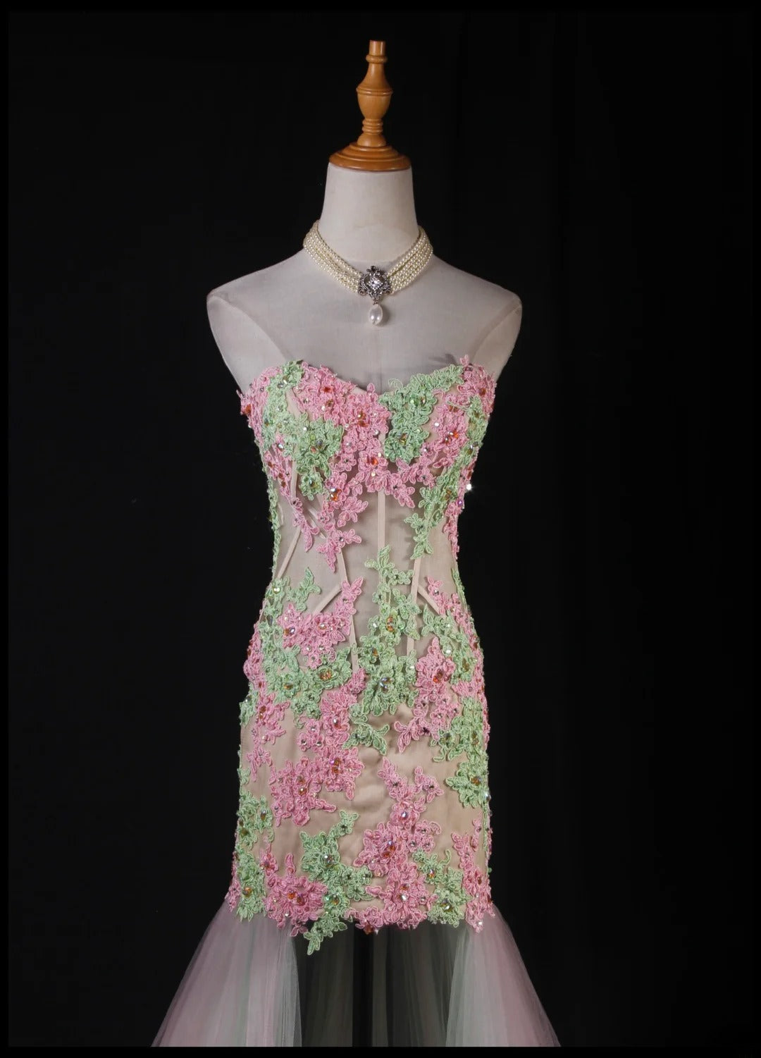 Meerjungfrauen-Kleid im Vintage-Stil der 1950er Jahre, herzförmiger Ausschnitt, Tüllrosa mit Applikationen, langes formelles Ballkleid, Abendkleid, Partykleid AS229