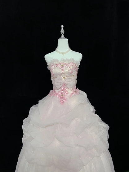 Fairytale Dream Ball Gowns Strapless Pink Poofy Long Quince Dress Voluminous Ideas Quinceanera Dresses Vestidos De 15anos RB7629