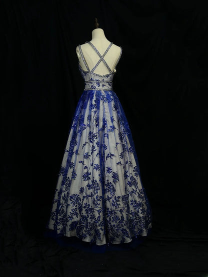 Beautiful Prom Dresses A line Spaghetti Straps Royal Blue Lace With Beading Long Formal Outfits RB6027