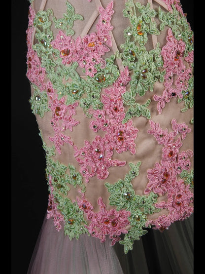 Meerjungfrauen-Kleid im Vintage-Stil der 1950er Jahre, herzförmiger Ausschnitt, Tüllrosa mit Applikationen, langes formelles Ballkleid, Abendkleid, Partykleid AS229