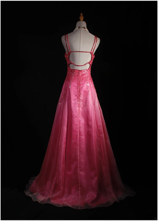 Vintage A line Spaghetti Straps Pink Backless Long Formal Old 1950s Prom Dresses Night Outfits Party Gowns AS231