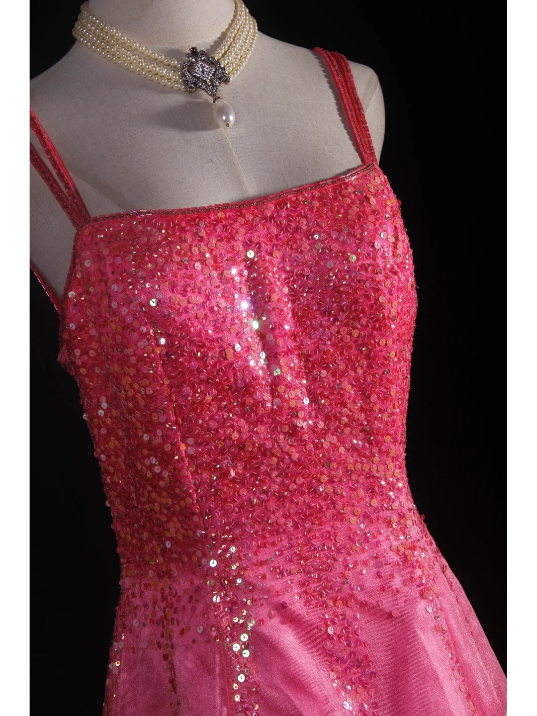 Vintage A-Linien-Kleid mit Spaghettiträgern, rosa, rückenfrei, lang, formell, im Stil der 1950er Jahre, Ballkleid, Abendkleid, Partykleid AS231