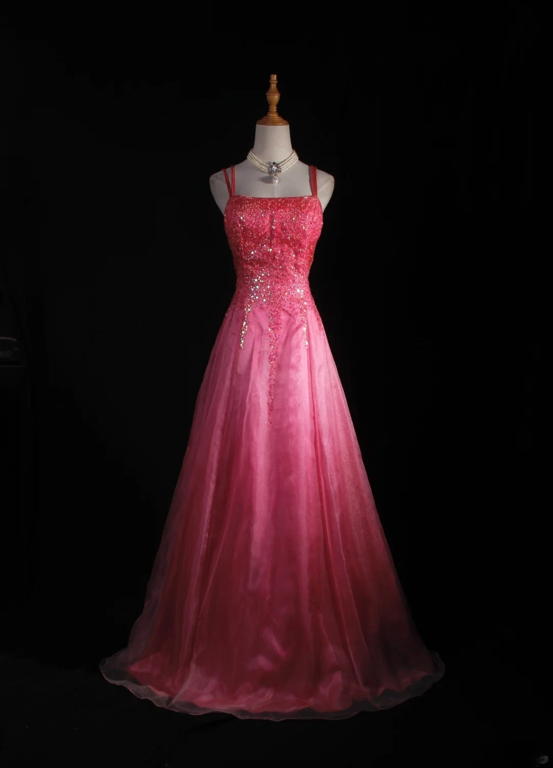 Vintage A-Linien-Kleid mit Spaghettiträgern, rosa, rückenfrei, lang, formell, im Stil der 1950er Jahre, Ballkleid, Abendkleid, Partykleid AS231