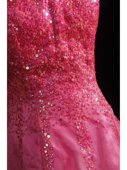 Vintage A-Linien-Kleid mit Spaghettiträgern, rosa, rückenfrei, lang, formell, im Stil der 1950er Jahre, Ballkleid, Abendkleid, Partykleid AS231