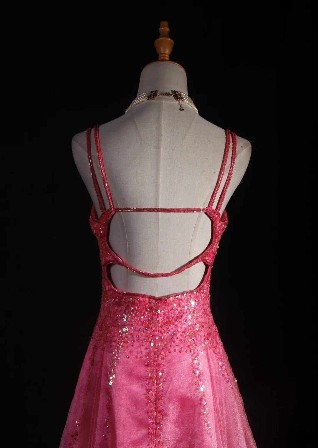 Vintage A-Linien-Kleid mit Spaghettiträgern, rosa, rückenfrei, lang, formell, im Stil der 1950er Jahre, Ballkleid, Abendkleid, Partykleid AS231
