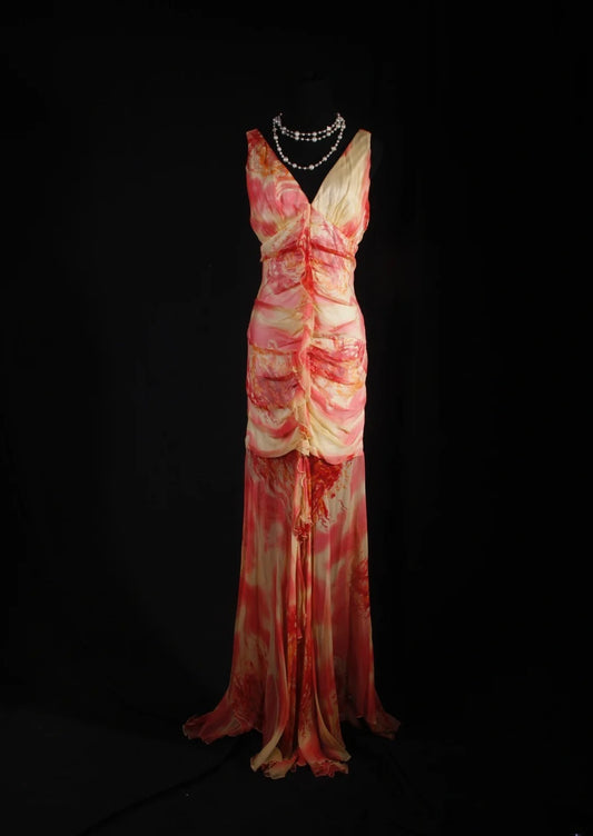 Robe de bal élégante années 1950, sirène, col en V, mousseline florale, robe de soirée longue vintage AS232
