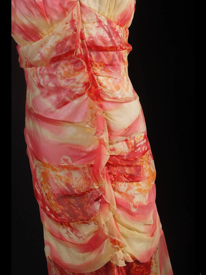 Elegantes Ballkleid im Stil der 1950er Jahre, Meerjungfrauenstil, V-Ausschnitt, florales Chiffon-Design, langes Vintage-Abendkleid AS232