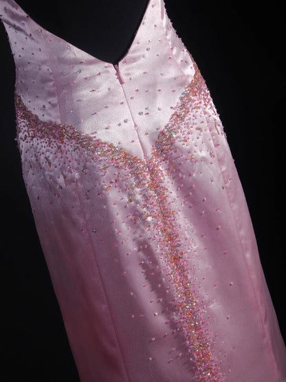 Robe de bal élégante années 1950, sirène, col en V, satin lilas, robe de soirée longue vintage AS233