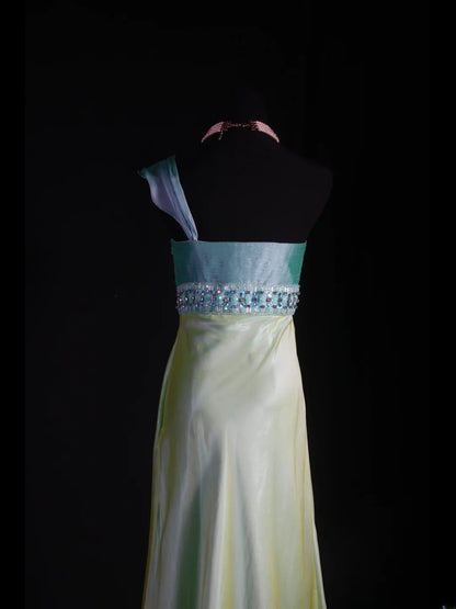 Elegantes Ballkleid im Stil der 1950er Jahre, Meerjungfrauen-Stil, schulterfrei, gelb, Vintage, langes Abendkleid AS235