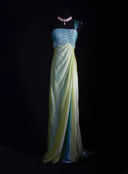 Robe de bal élégante années 1950, sirène, asymétrique, jaune vintage, longue, robe de soirée AS235
