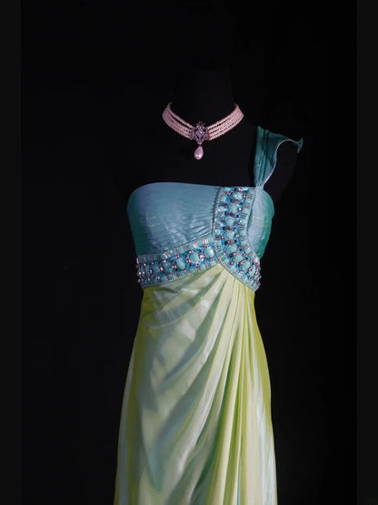 Elegantes Ballkleid im Stil der 1950er Jahre, Meerjungfrauen-Stil, schulterfrei, gelb, Vintage, langes Abendkleid AS235