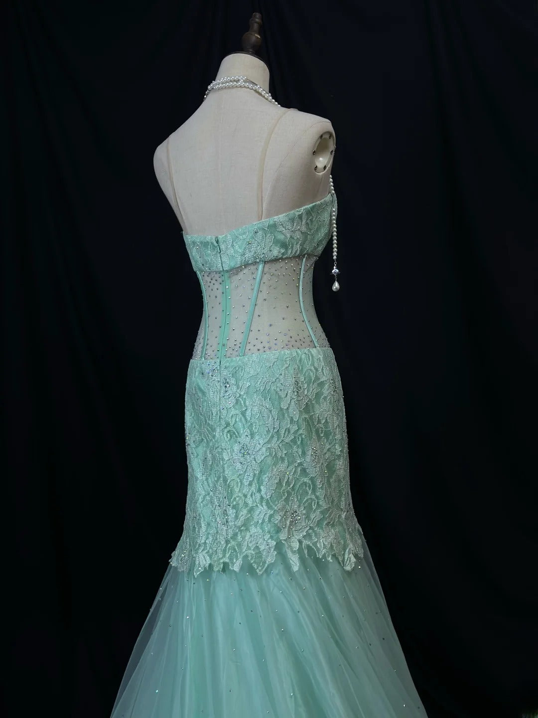 Beautiful Prom Dresses Mermaid Sweetheart Mint Green Lace With Beading Long Formal Outfits RB6033
