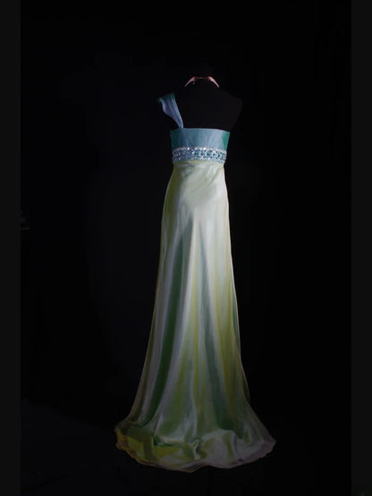 Elegantes Ballkleid im Stil der 1950er Jahre, Meerjungfrauen-Stil, schulterfrei, gelb, Vintage, langes Abendkleid AS235
