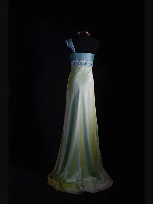 Robe de bal élégante années 1950, sirène, asymétrique, jaune vintage, longue, robe de soirée AS235
