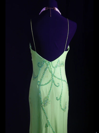 Classy Prom Dresses 1950s Mermaid Spaghetti Straps Chiffon Mint Green Beaded Long Parties Gowns Evening Dress AS236