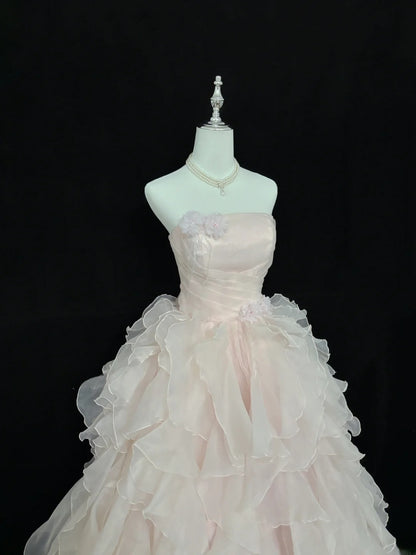 Fairytale Dream Ball Gowns Strapless Light Pink Poofy Long Quince Dress Sweet 16 Ideas Quinceanera Dresses Vestidos De 15anos RB7636