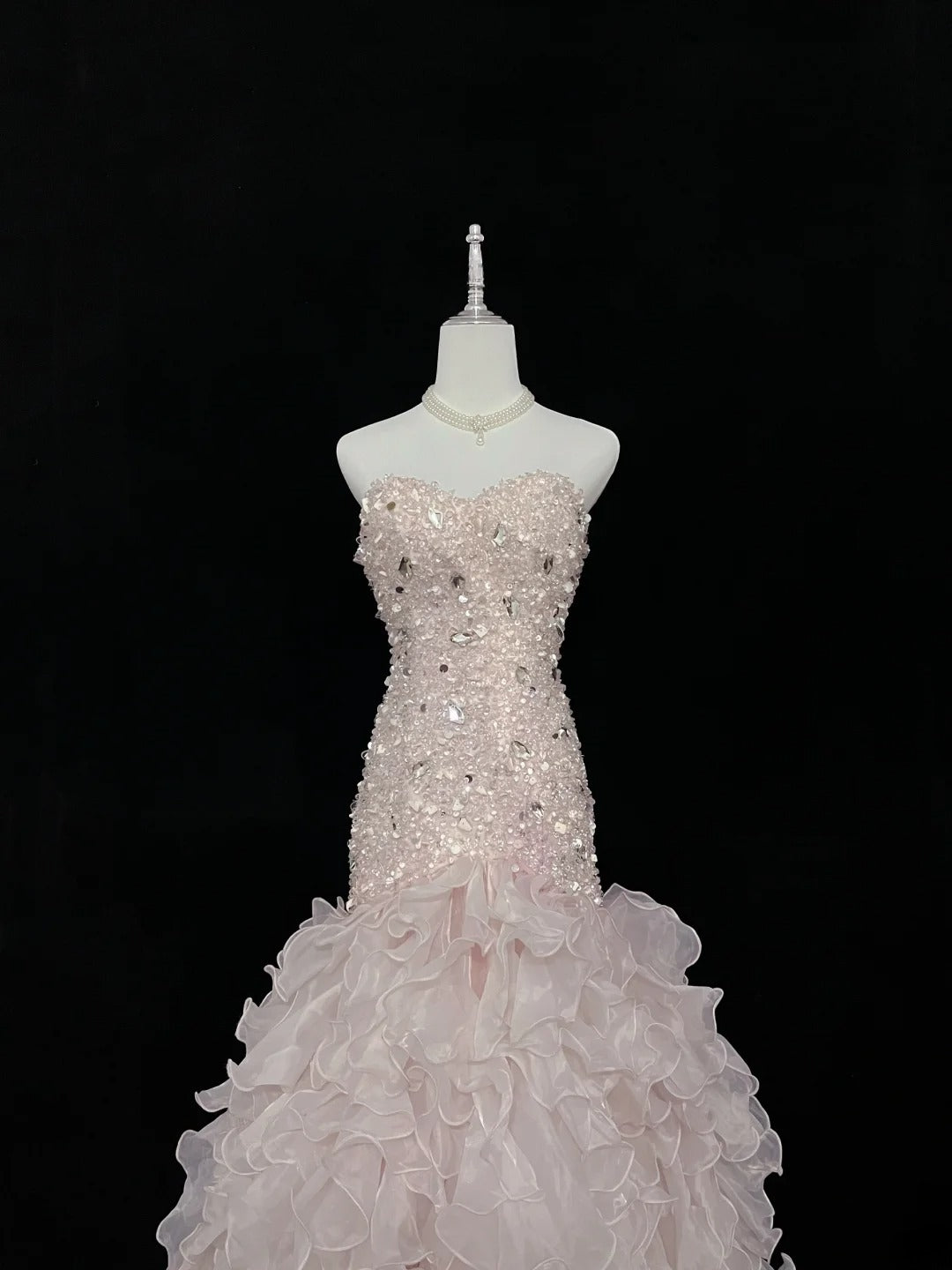 Beautiful Mermaid Sweetheart Light Pink With Tiered Layers Long Prom Dress Formal Outfits Evening Night Dresses RB7637